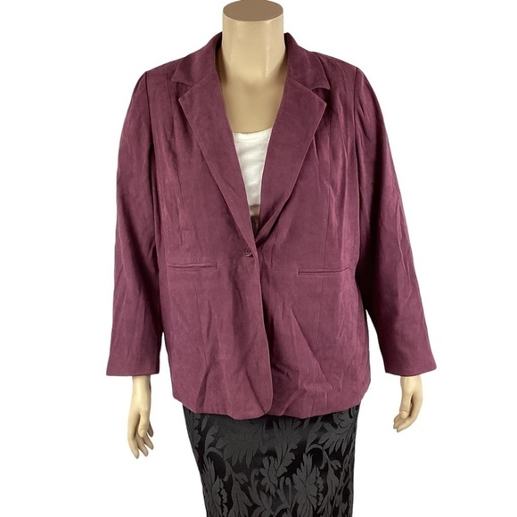 Denim & Co Blazer Size 1X Purple One Button - Picture 1 of 6